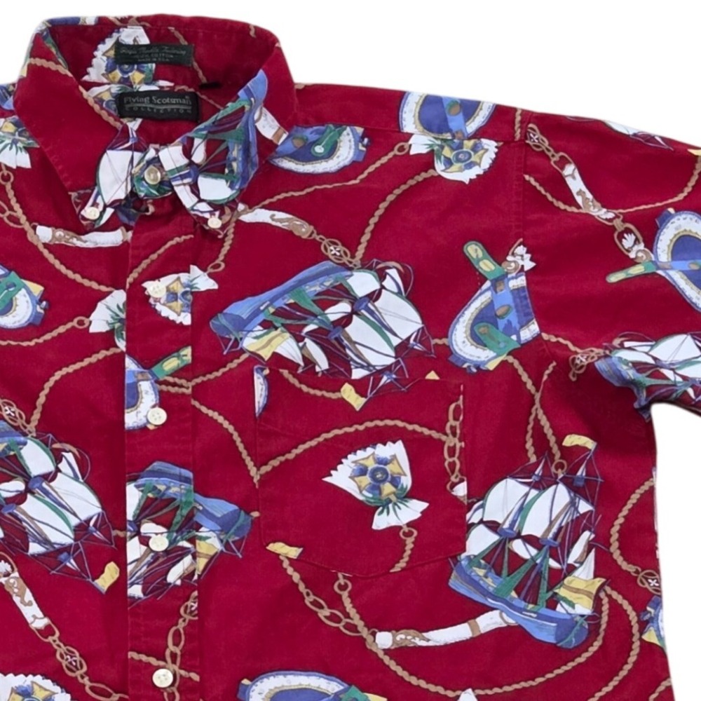 Flying Scotsman Nautical AOP Print SS Button Down Shirt USA‎ MADE Mens Size L